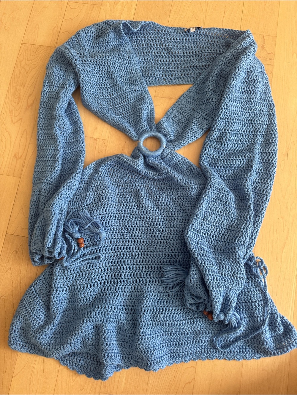 Beginning Boutique Light Blue Crochet Ring-Front Swim Coverup